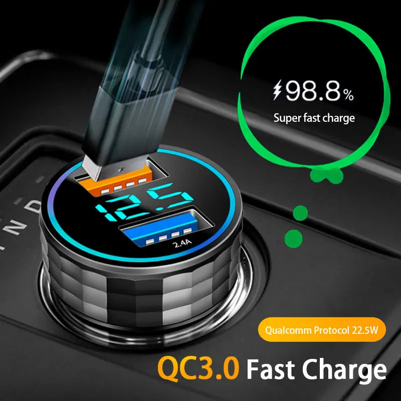 BLALION 66W 2 Port Super Fast USB Car Charger PD20W QC 3.0 Quick Charging Adapter with Digital Display For IPhone Samsung Xiaomi
