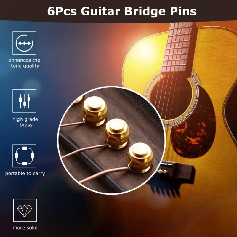 1 Set Acoustic Guitar Bridge Pin Guitar Strings Nail Solid Copper Brass with Guitar Bridge Pin Puller