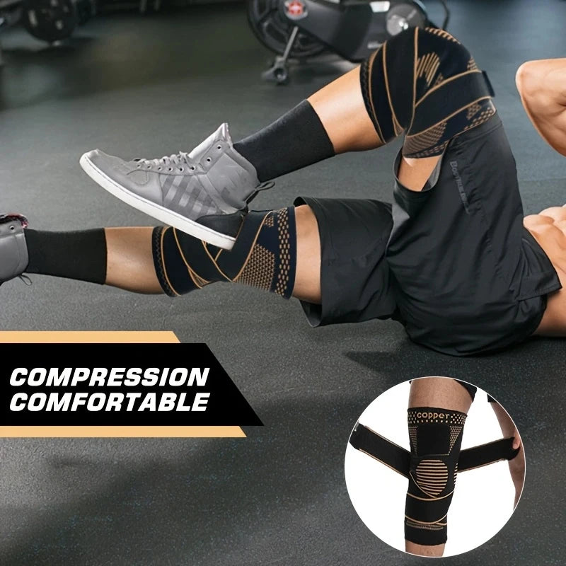 1Pc Sports Copper Ion Strap Knee Pads Non-slip Knitted Nylon Knee Pads Fitness Jump Rope Basketball Running Gear Men Women
