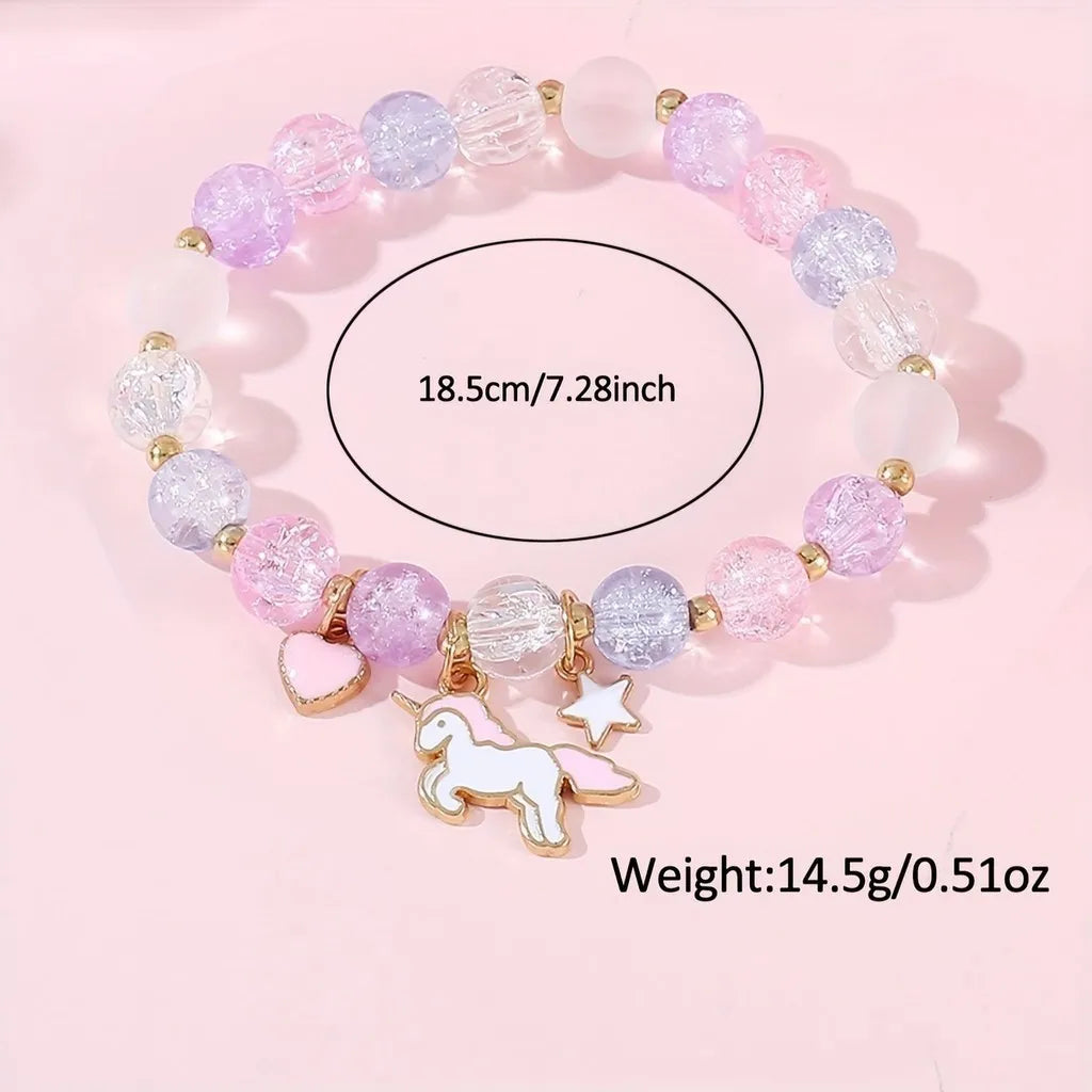 【Watch+Bracelet】Kegllect New Children's Cartoon Pattern Unicorn Silicone Bead Bracelet Set Student