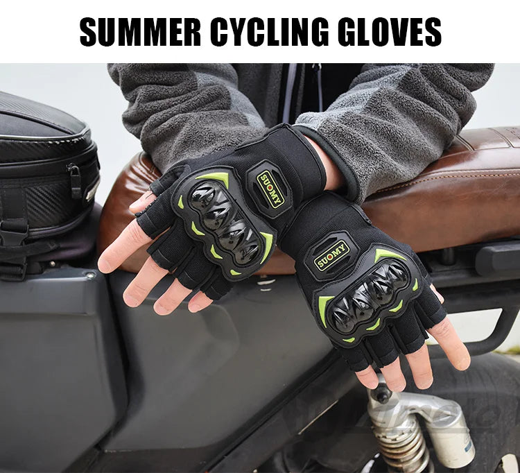 SUOMY Summer Half Finger Motorcycle Gloves Shockproof Non-slip Motocross Racing Fingerless Gloves Moto Biker Cycling Gloves