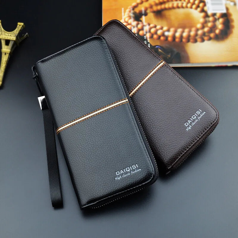 New Men's Wallet Long Zipper Handbag Men's Money Clip Business Casual Large Capacity Soft Leather Wallet Mobile Case