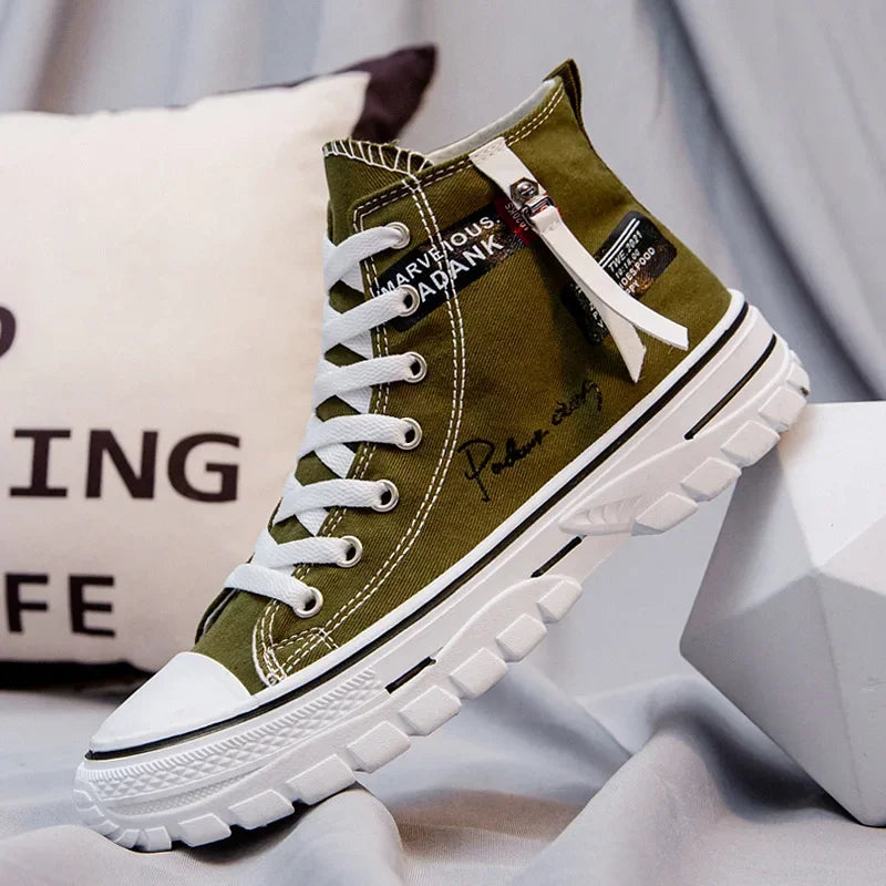 New high top breathable canvas shoes Korean version fashionable men's casual shoes student board shoes