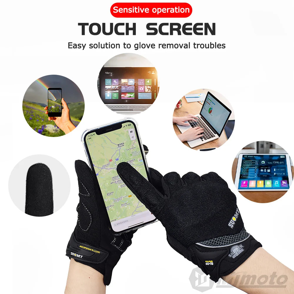 SUOMY Summer Motorcycle Gloves Men Women Touch Function Motorbike Racing Glove Full Finger Guantes Moto Biker Cycling Gloves