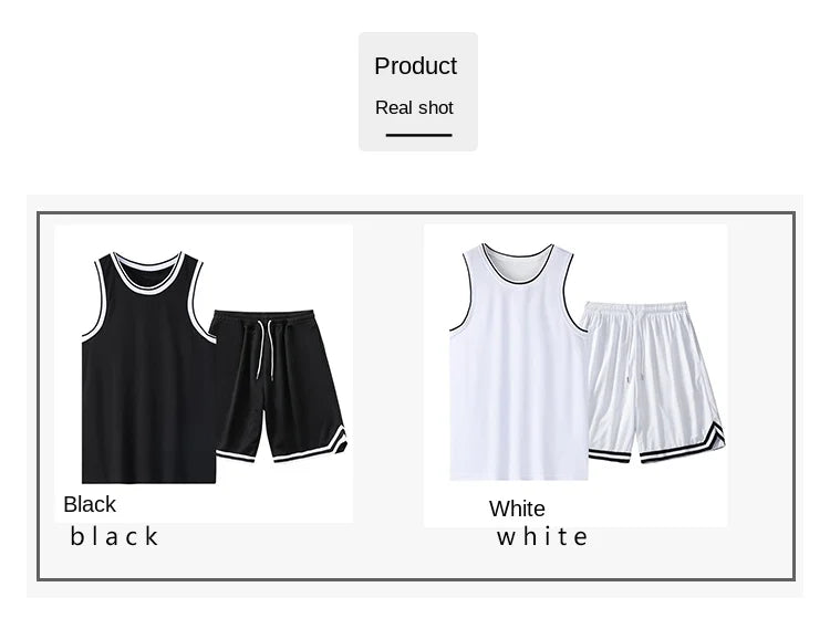 NASA GISS Summer Solid Ice Silk Tank Top Sports Set Basketball Suit Sleeveless T-shirt Shorts Large Men's Training Clothes