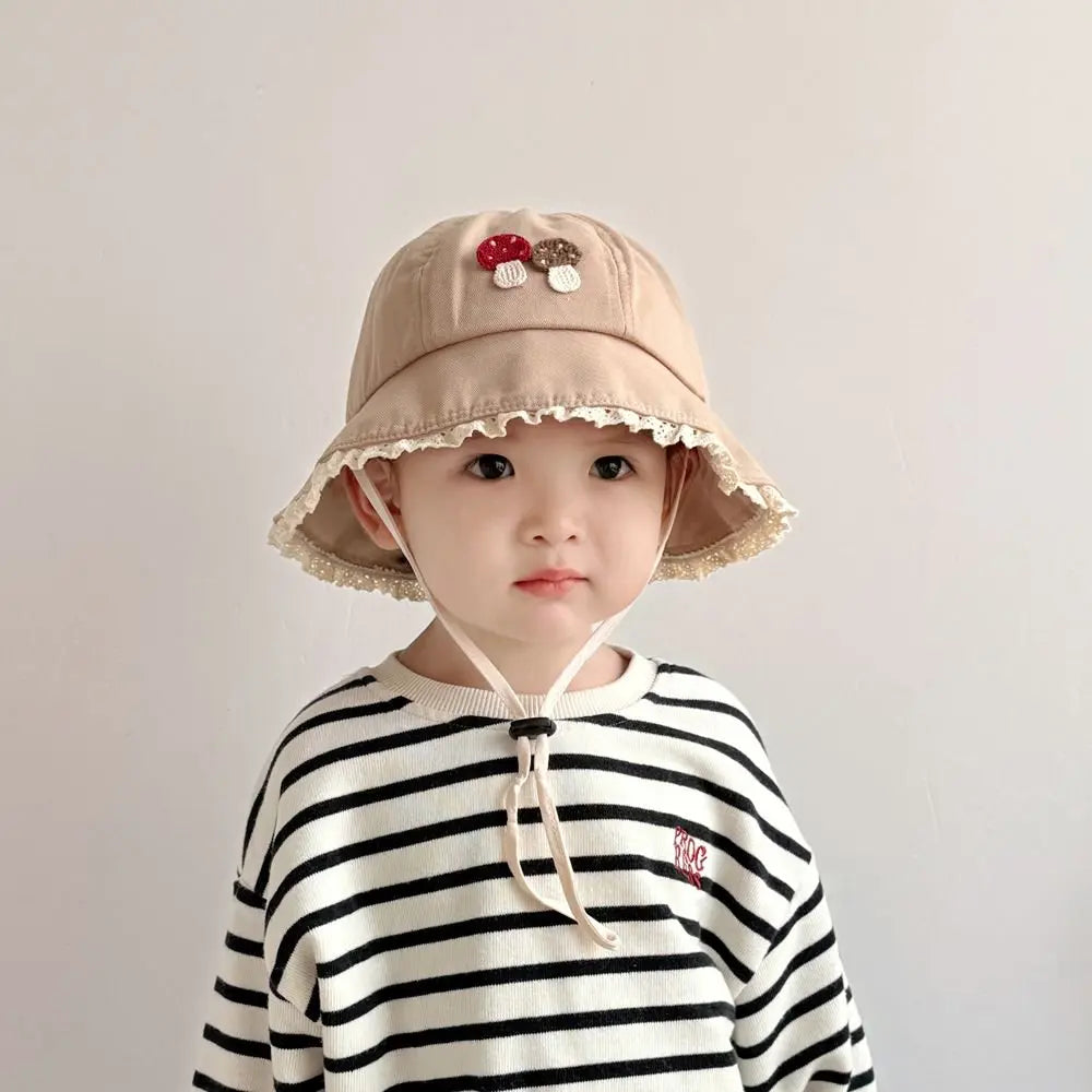 Panama Summer Small Mushroom Baby Bucket Hat for Girls Cotton Toddler Sun Cap Children Beach Sun Hat Kids UV Protection Cap