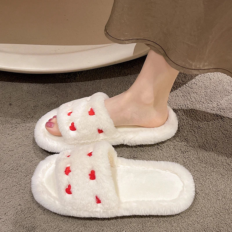 Fur Women Slippers Winter New Fashion Plush Shallow Mouth Indoor Outdoor Flip-flop Casual Bedroom Solid Color Slides Flat Shoes