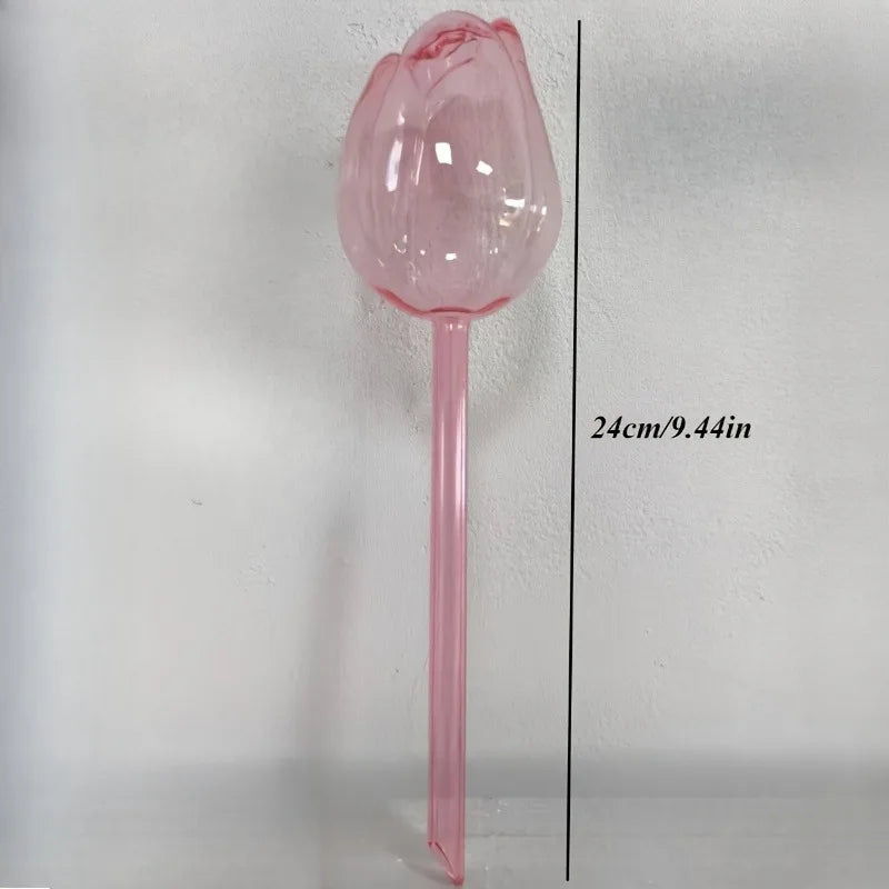 5PCS Plastic Pink Tulip Plant Watering Balls Narrow Outlet Design for Prolonged Dropping Suitable for Indoor and Outdoor Plants