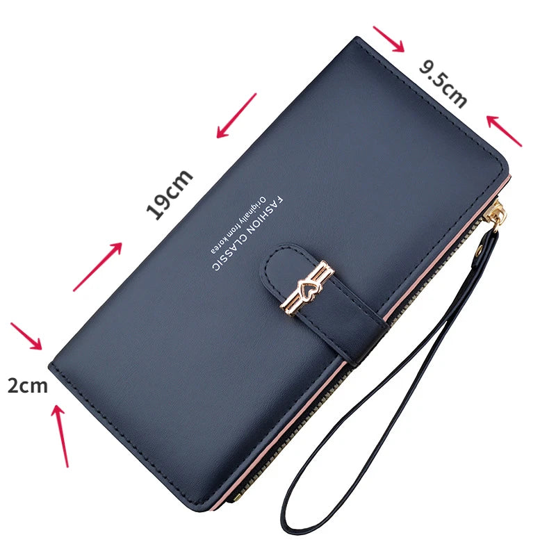 New Wallet Women's Long Multi Card Card Bag Zipper Buckle Money Clip Fashion Simple Soft Leather Clip Change Handbag