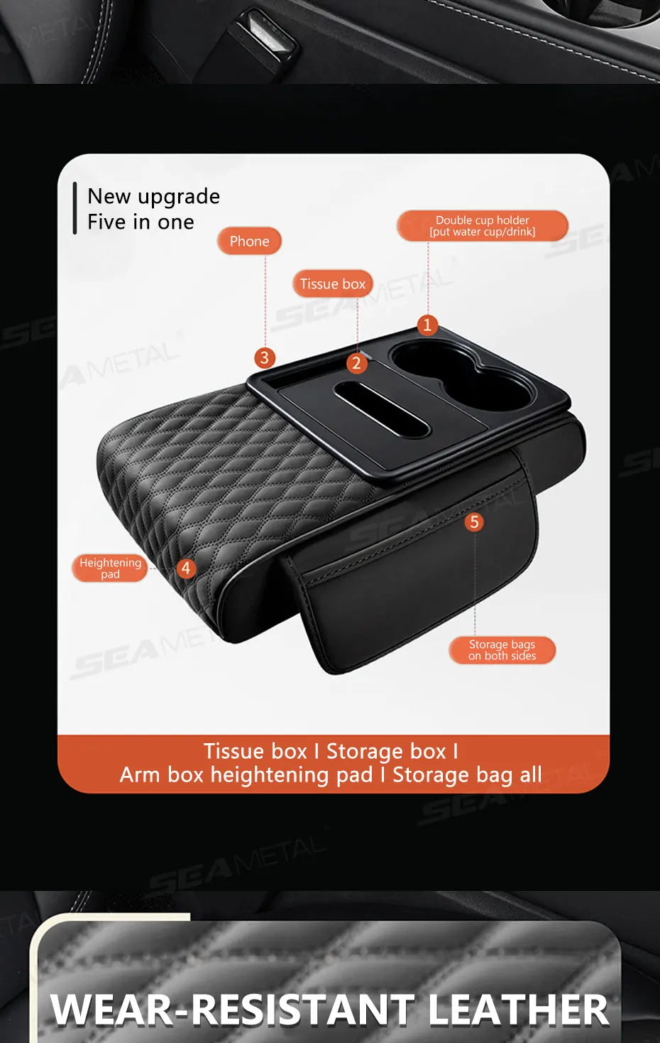 BLALION Car Armrest Box Thicken Height Pad Arm Rest Cushion with Tissue Box Cup Holder Memory Cotton Elbow Support Height Pad