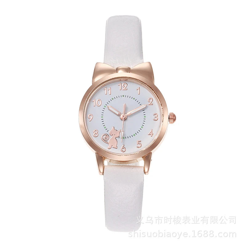 Fashion Women's Quartz Watch PU Leather Strap Student Cute Cartoon Girl WatchesJewlery Set NO BOX