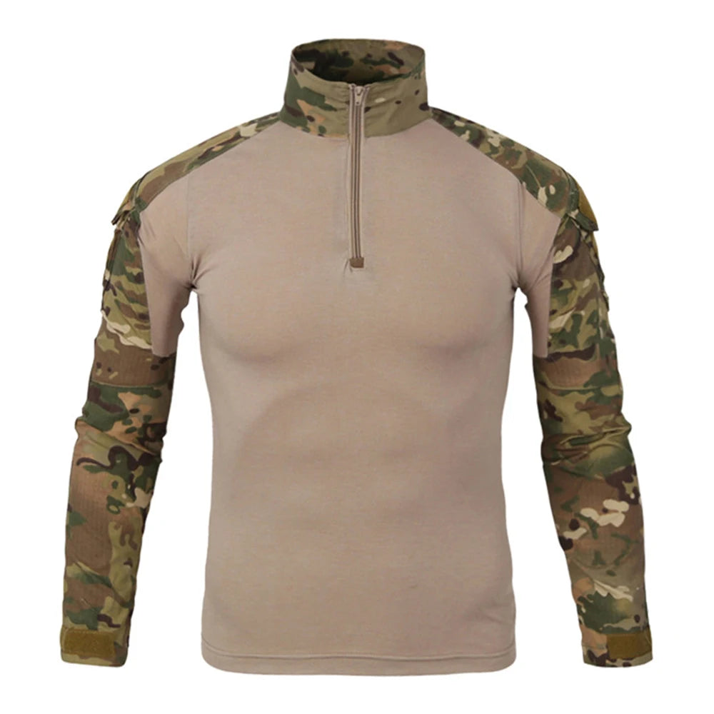 Outdoor Tactical Hiking T-Shirts Men Combat Camouflage Long Sleeve Hunting Training Climbing Shirt Cotton Sport Clothes