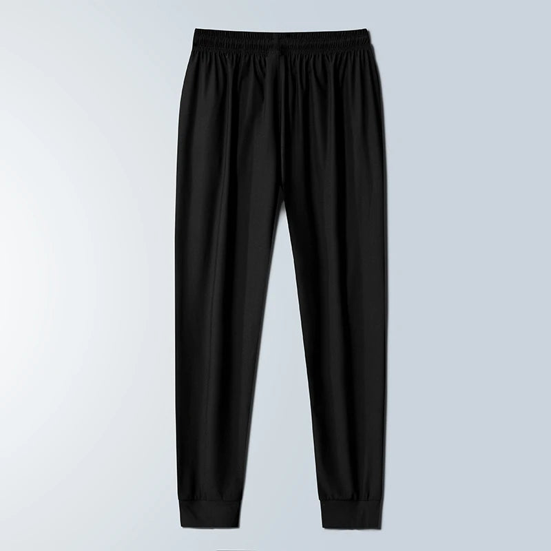 Summer Spring Men's Waist Drawstring Quick Dry High Stretch Solid Color Sports Training Outdoor Long Pants With Zipper Pockets