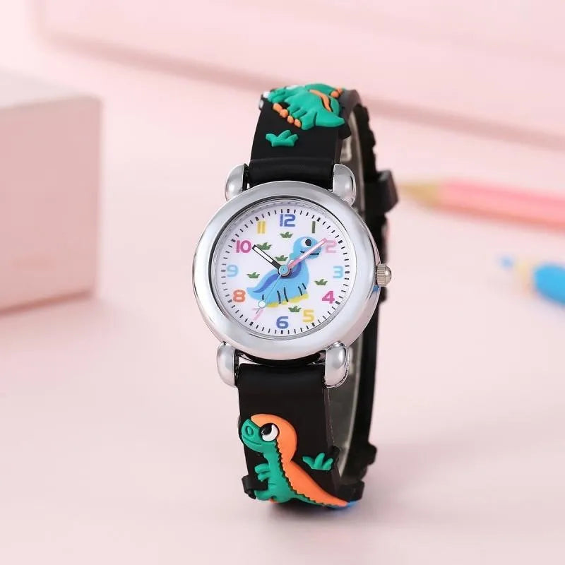 Kegllect Children 3D Dinosaur Quartz Watch Kids Round Dial Colourful Silicone Strap Watches Jam Tangan