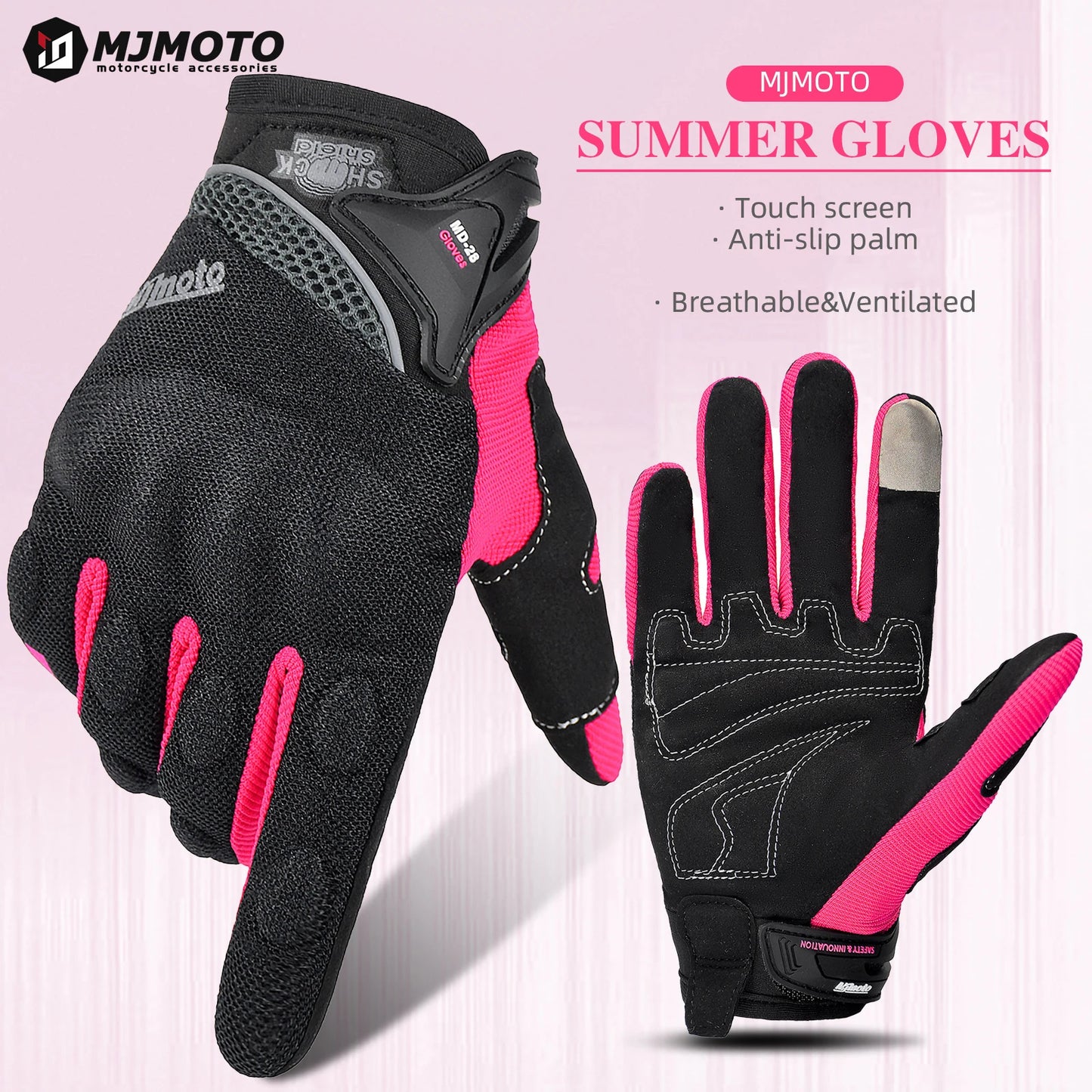 MJMOTO Women Pink Motorcycle Gloves Summer Lady Breathable Motocross Motorbike Gloves Moto Bicycle Cycling Gloves For Female
