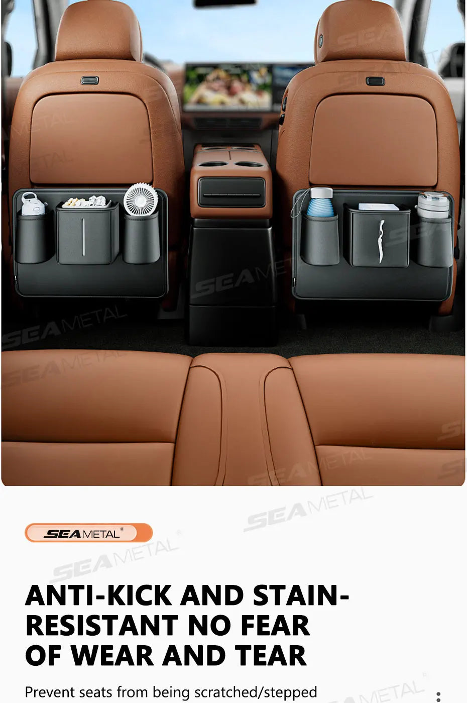 BLALION Car Seat Back Organizer PU Anti Kick Pad Short Auto Tissue Pocket Storage Bag With Cup Holder Trash Can Bin Accessories