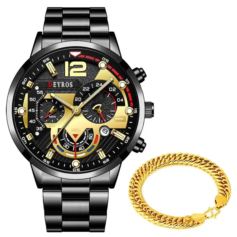 Men Luxury Watches Male Gold Bracelet Stainless Steel Quartz Calendar Watch Business Luminous Clock