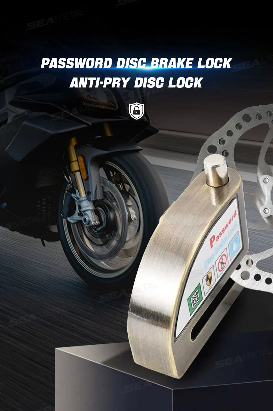 BLALION Motorcycle Scooter Wheel Password Disc Brake Lock Anti-pry Disc Lock Protect Rust-proof Electric Bike Anti-theft Lock