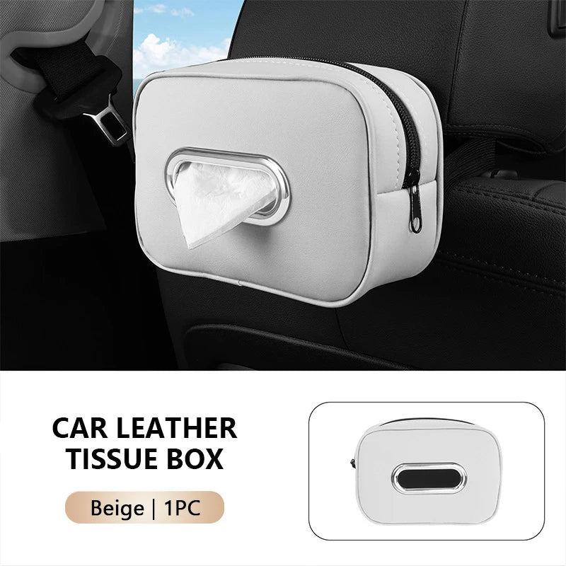 BLALION Car Tissue Box Holder Nappa Leather Car Center Console Armrest Napkin Box Sun Visor Backseat Tissue Case with Fix Strap