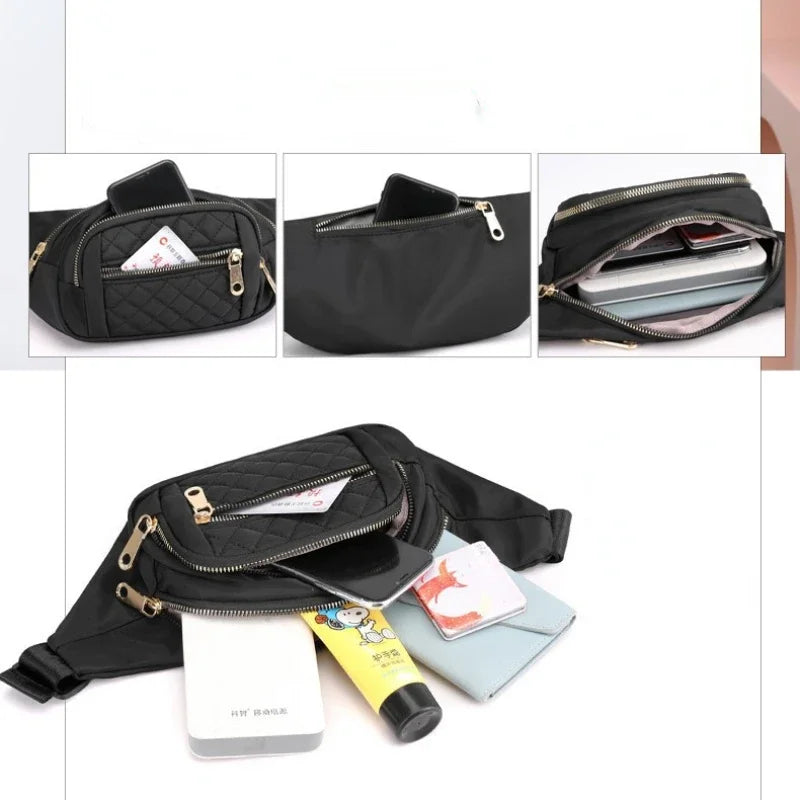 Simple Nylon Waist Bag, Multi Zipper Chest Bag, Casual Crossbody Fanny Pack For Outdoor Sport Running Hiking Cycling