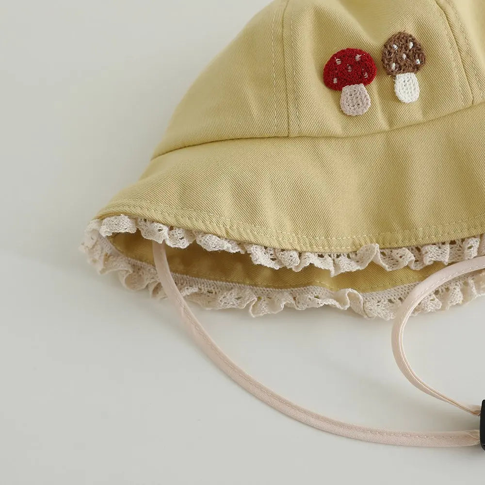Panama Summer Small Mushroom Baby Bucket Hat for Girls Cotton Toddler Sun Cap Children Beach Sun Hat Kids UV Protection Cap