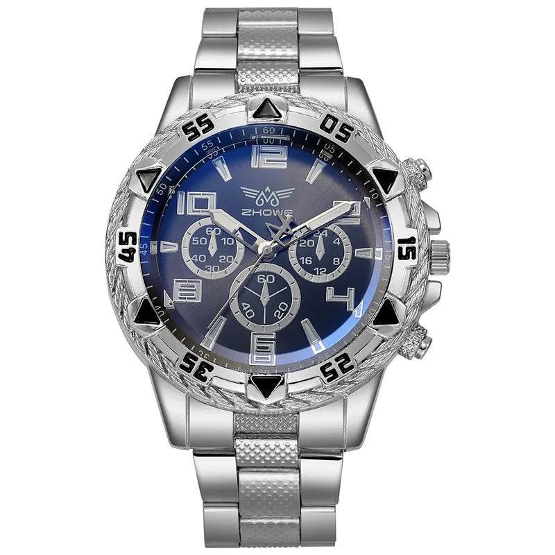 Kegllect Men Steel Band Quartz Watch Digital Scale Wristwatch Necklace Bracelet Set