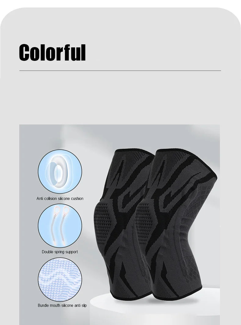 1 Piece Knee Brace Silicone Pads Spring Support High Elastic Breathable Knee Sleeves Protect Meniscus Basketball Sports Guard