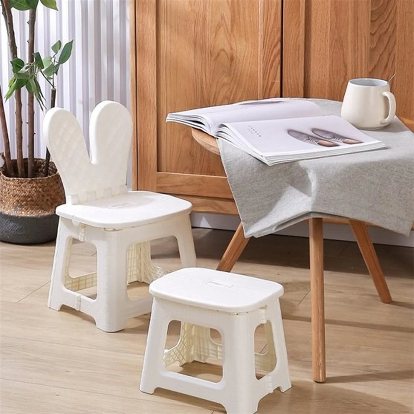 Bunny folding chair back chair thickened portable home chair outdoor creative stool cartoon back chair plastic folding