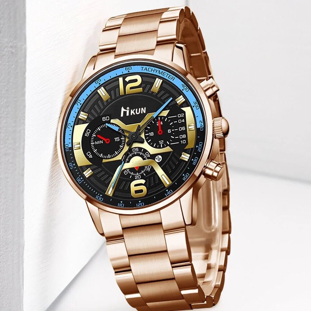 Kegllect Men Watches Business Chronograph Watch Luxury Gold Stainless Steel Quartz Wristwatch
