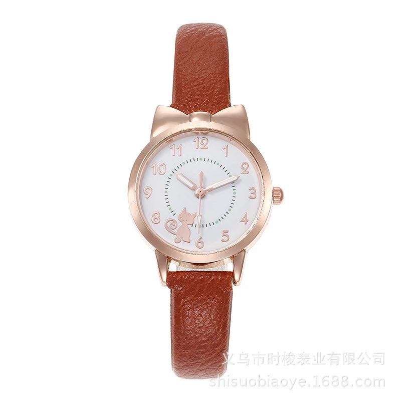 Fashion Women's Quartz Watch PU Leather Strap Student Cute Cartoon Girl WatchesJewlery Set NO BOX