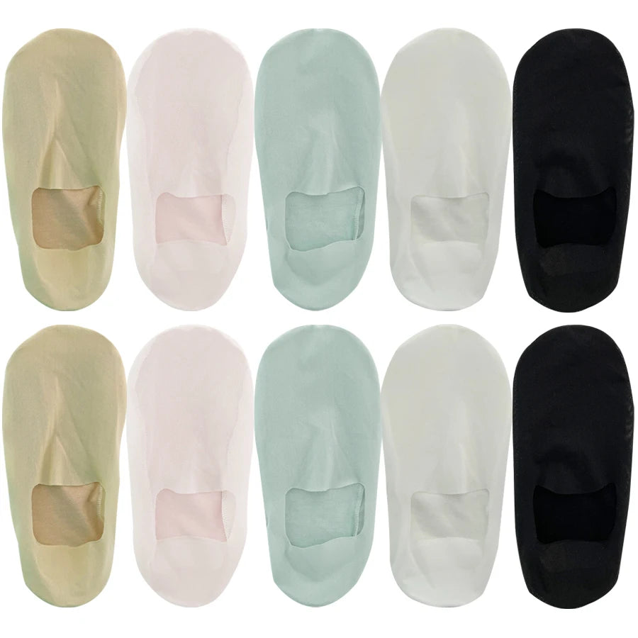 5 Pairs Women's Boat Socks Deodorant Sweat Absorption Summer Sock Thin Ice Silk Breathable Silicone Non-slip Silk Low Cut Socks