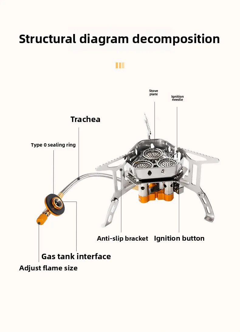 Outdoor three-head stove camping portable folding cassette stove mini gas camping windproof fierce fire stove