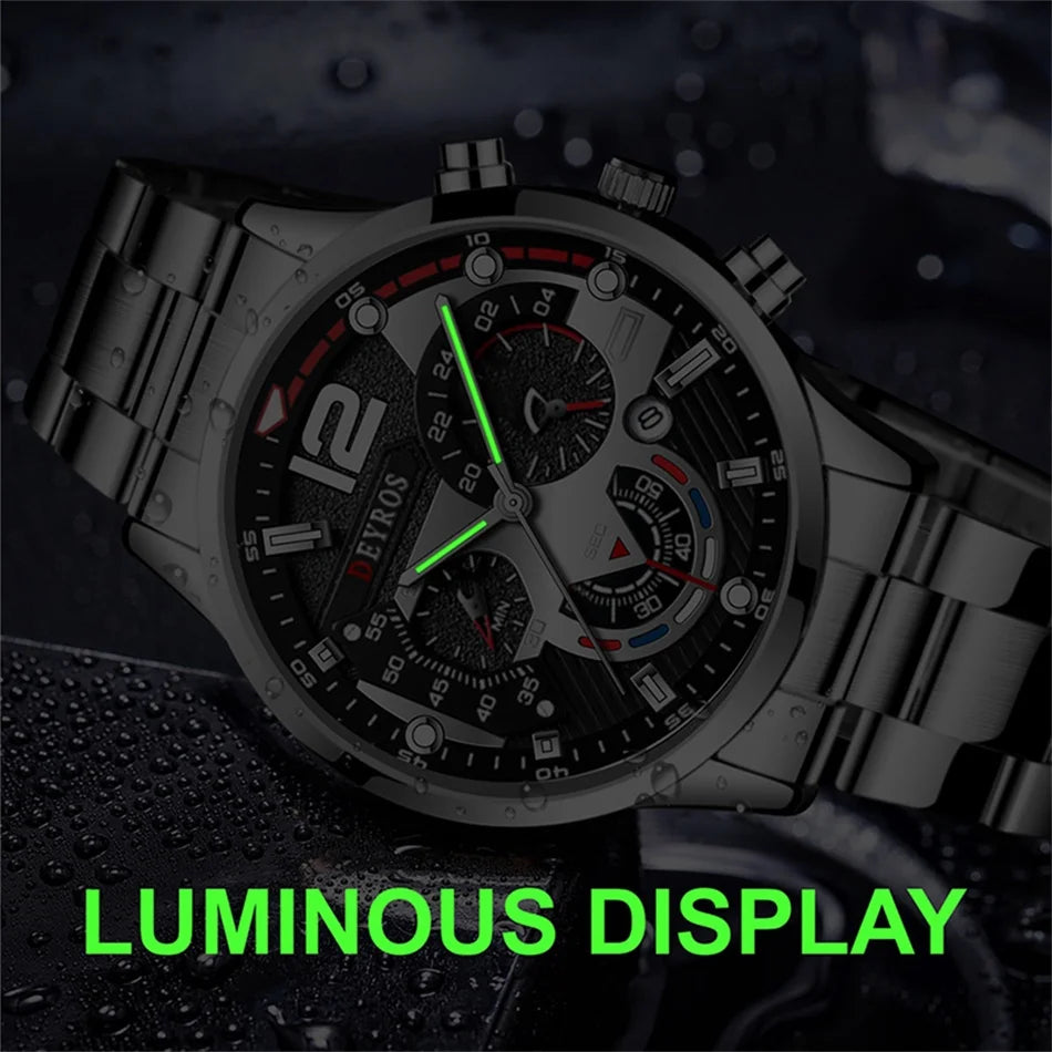 Men Luxury Watches Male Gold Bracelet Stainless Steel Quartz Calendar Watch Business Luminous Clock