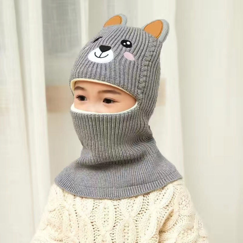 New Cartoon Bear Winter Baby Hat for Boys Plus Velvet Kids Hooded Cap Baby Girls Hat Children Beanie Cap Warm Toddler Bonnets