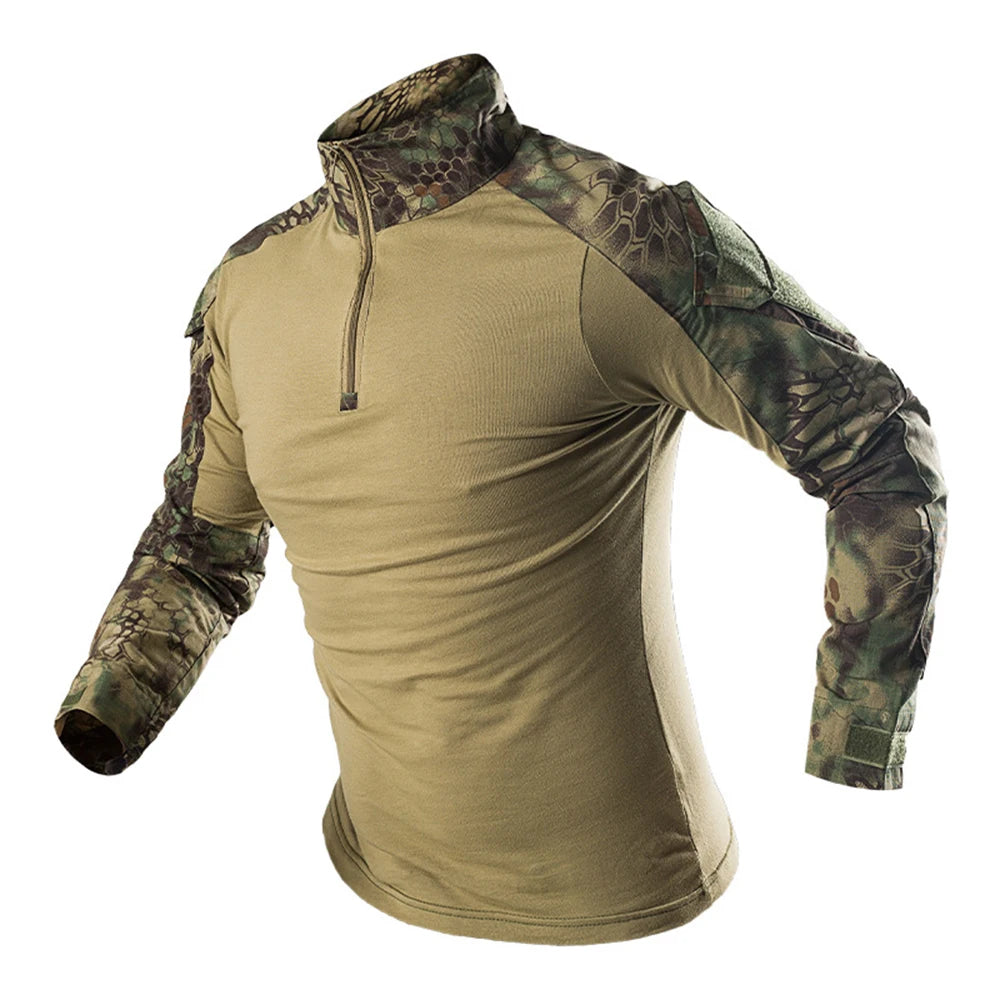 Outdoor Tactical Hiking T-Shirts Men Combat Camouflage Long Sleeve Hunting Training Climbing Shirt Cotton Sport Clothes