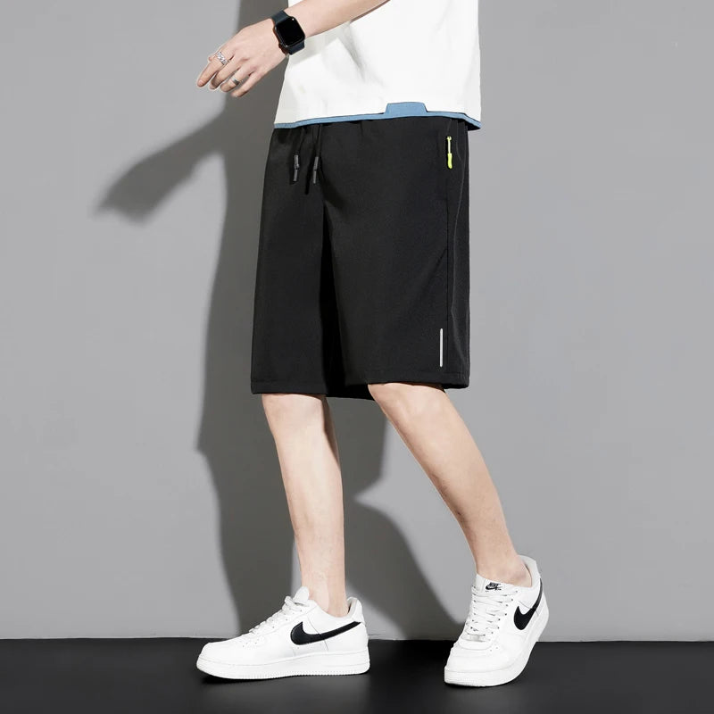 Summer thin style men's shorts reflective vertical strip ice quick-dry stretch casual pants