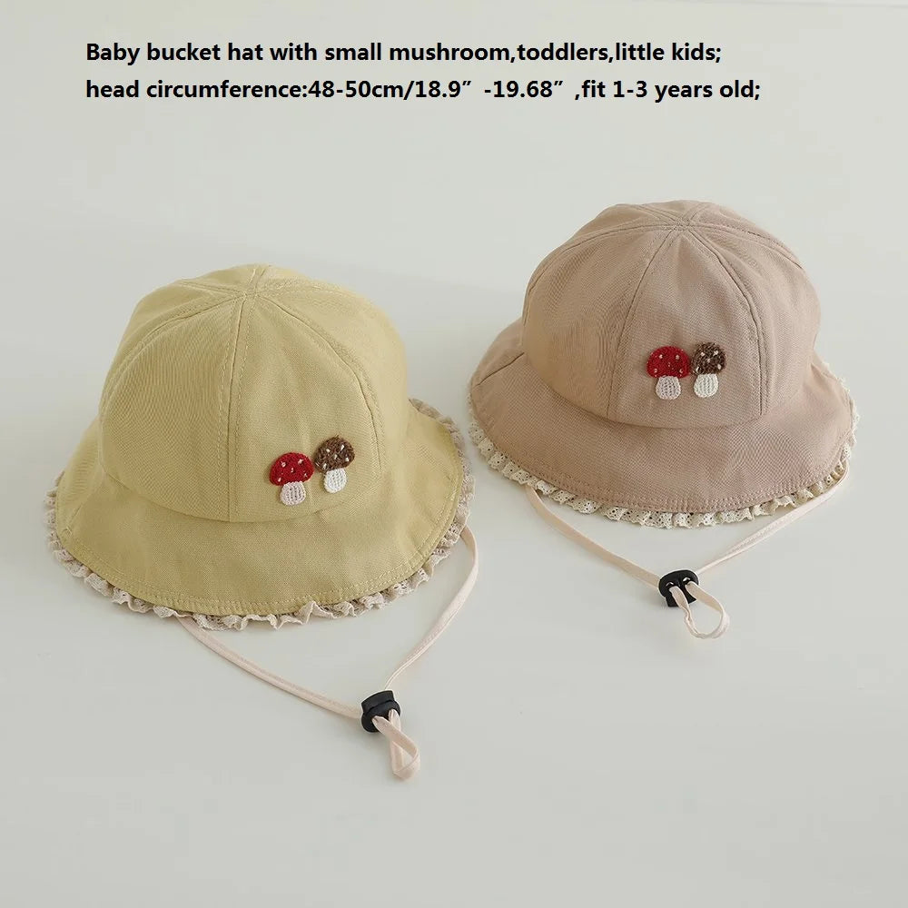 Panama Summer Small Mushroom Baby Bucket Hat for Girls Cotton Toddler Sun Cap Children Beach Sun Hat Kids UV Protection Cap