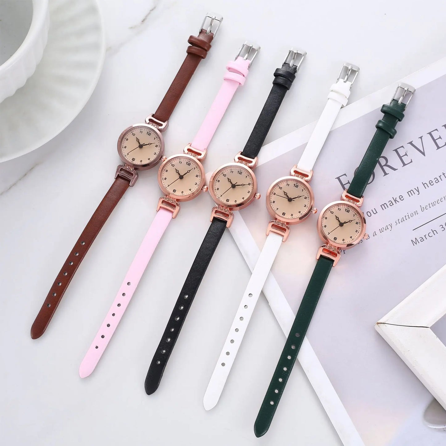 Kegllect Ladies Small Dial Quartz Watch Women Minimalist PU Belt Watches Classic Pointer Wristwatch for Girls