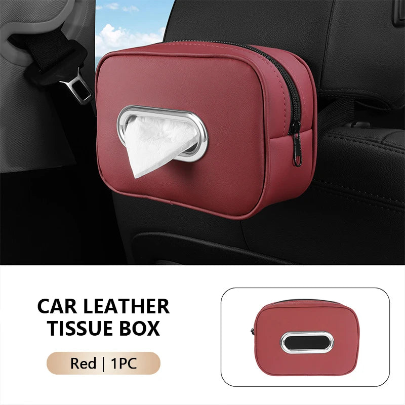 BLALION Car Tissue Box Holder Nappa Leather Car Center Console Armrest Napkin Box Sun Visor Backseat Tissue Case with Fix Strap