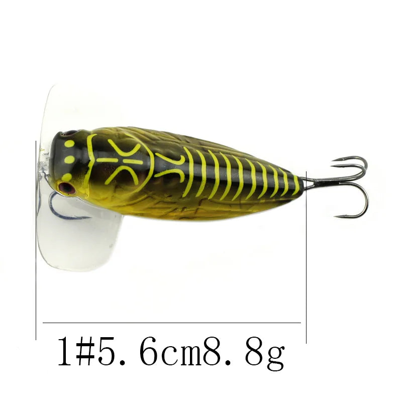 2PCS Fishing Lure High Quality Insect Artificial Bait Floating Popper Topwater Stomach Cicada