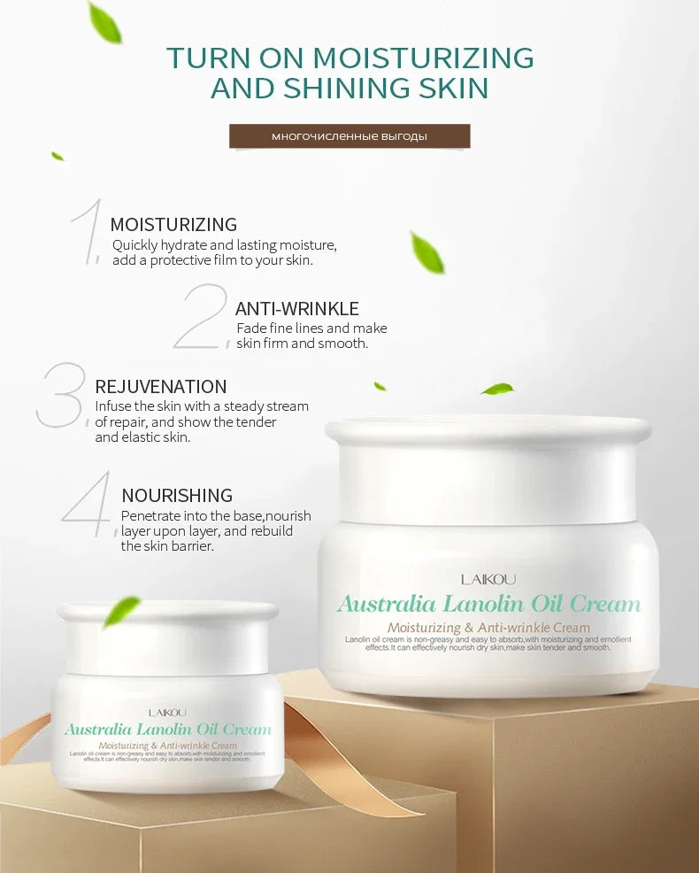 LAIKOU Australian Lanolin Oil Cream Moisturizing Nourishing Oil Controlling Skincare Face Cream, Making Skin Smooth and Elastic