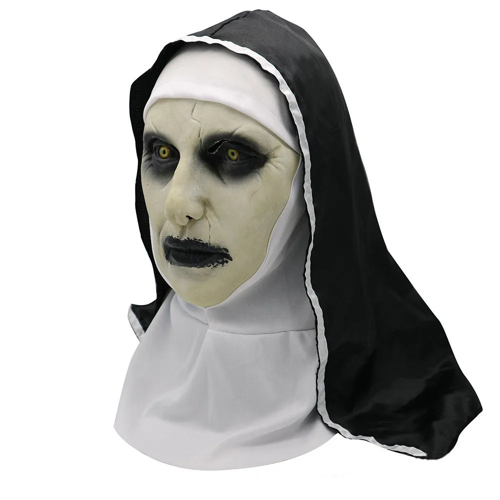 The Horror Scary Nun Latex Mask w/Headscarf Valak Cosplay for Halloween Costume