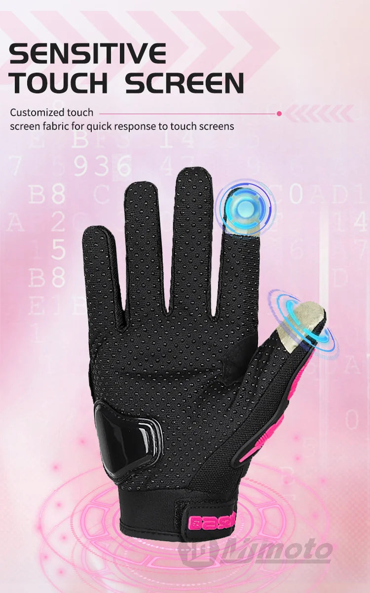 Summer Lady Pink Motorcycle Gloves Women Breathable Motorbike Riding Gloves Anti-fall Touch Function Motocross Moto Biker Gloves