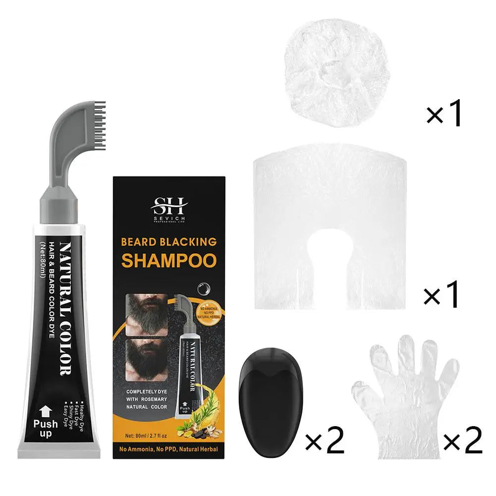 Men's Mustache & Beard Dye Cream For Gray Hair Coverage Natural Black Fruit And Vegetable Beard Stain With Brush 80ml