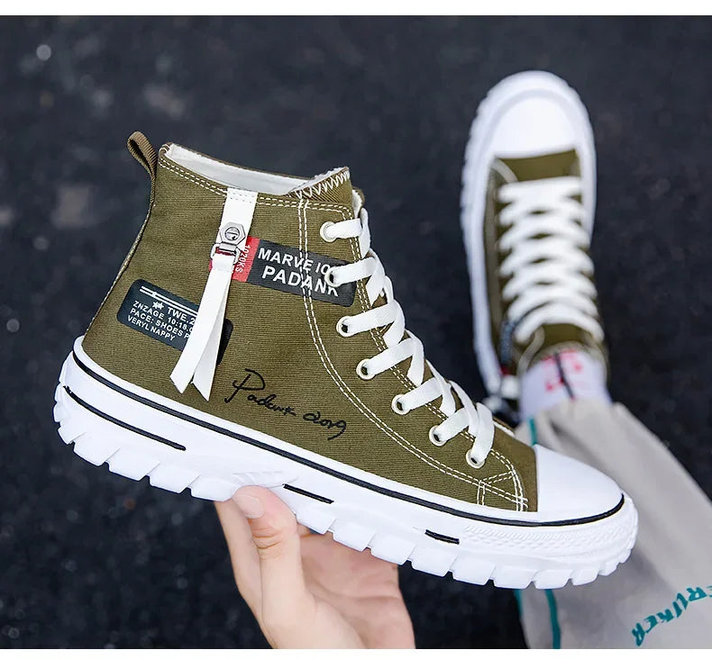 New high top breathable canvas shoes Korean version fashionable men's casual shoes student board shoes