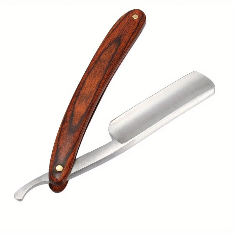 Retro Straight Men Shaving Razor Male Carbon Steel Folding Barber Beard Throat Shaving Knife Cut Tool Pearwood Handle