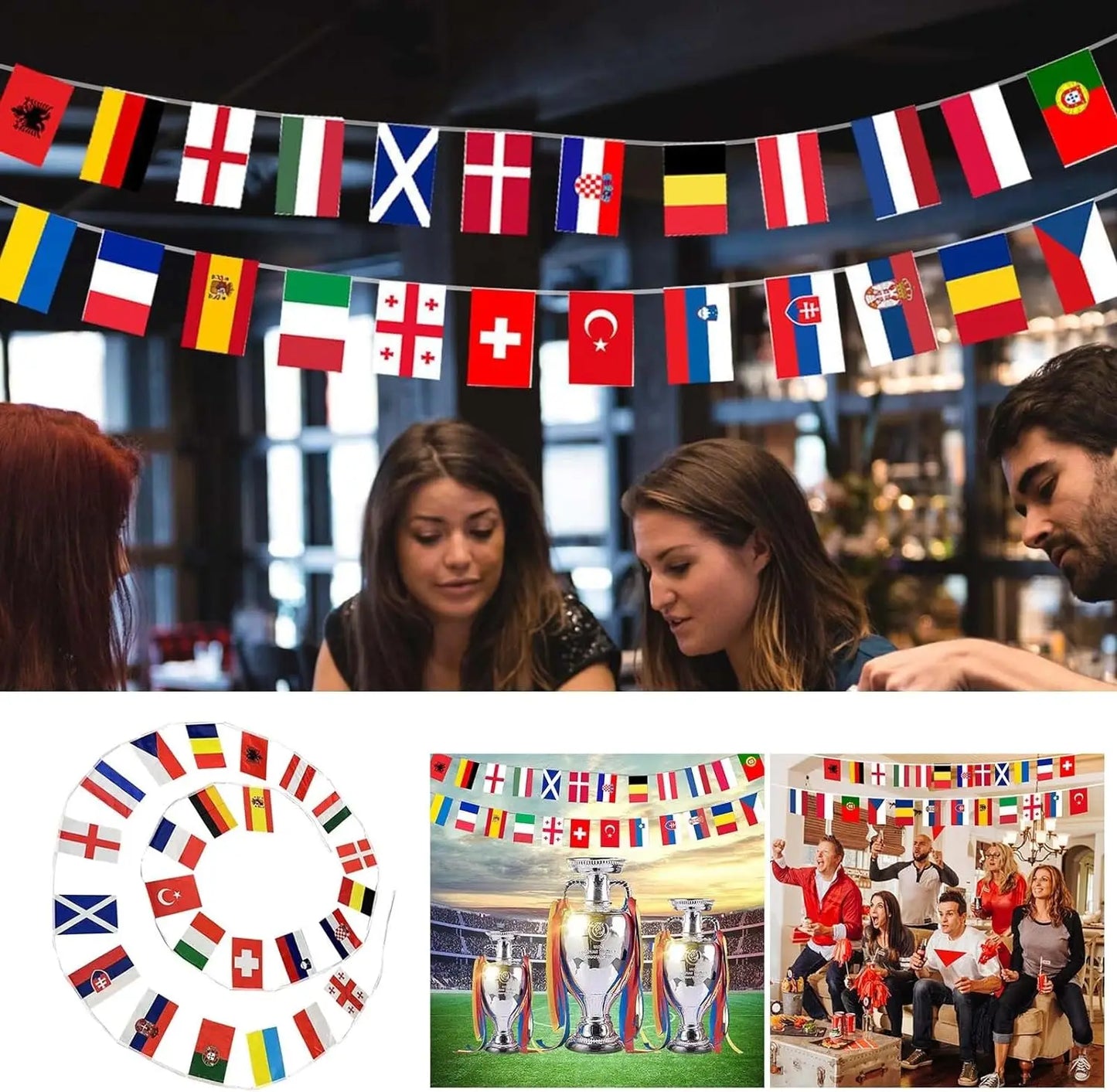 European 24 Participating Teams Flags EURO Football Championship Fabric Bunting for Garden, Bar, Restaurant and Party Decoration