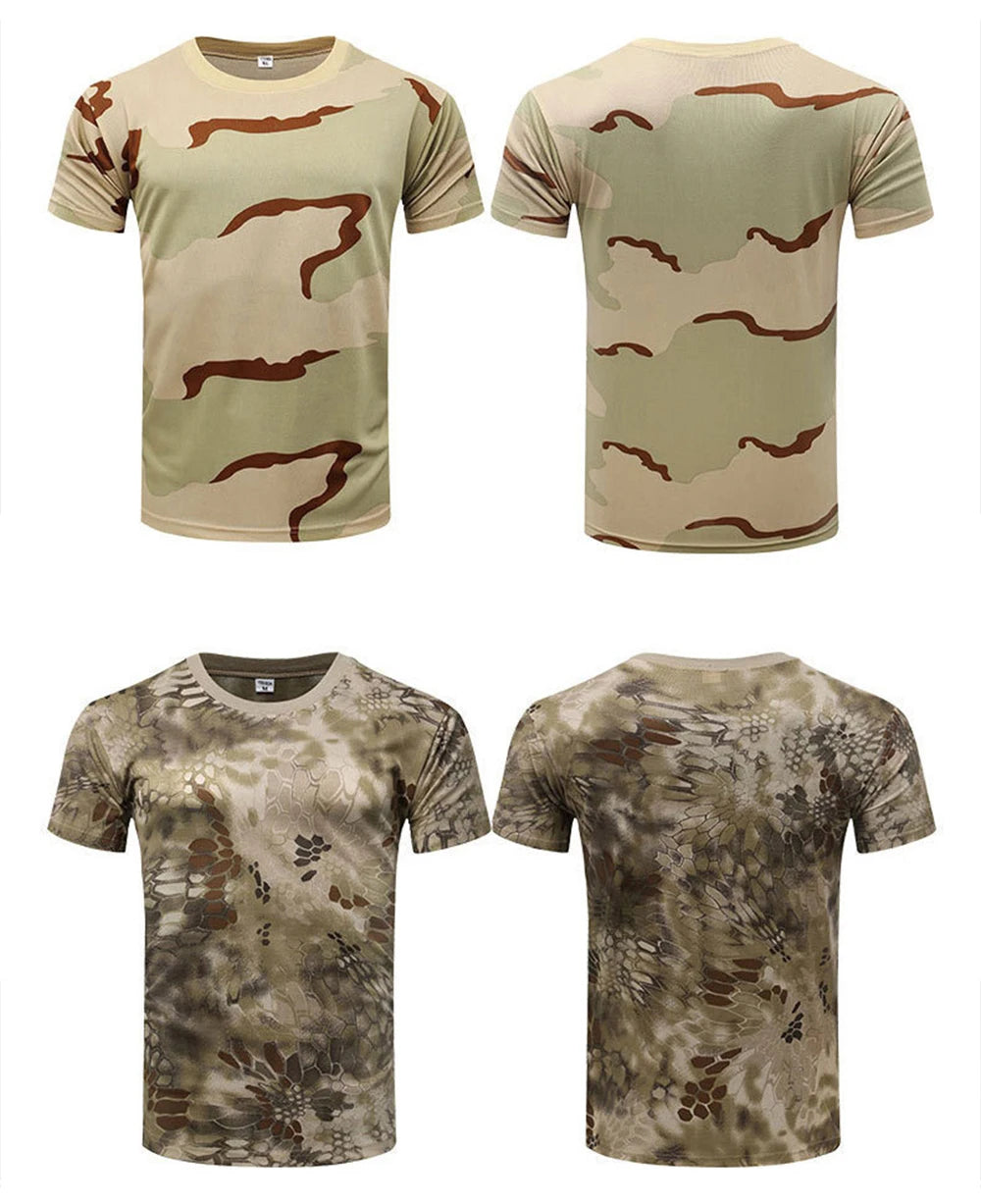 Men Casual Short Sleeve Tactical T Shirts Camouflage T-Shirt Quick Dry Outdoor Gym Top Tees Cargo T Shirt Male Clothing