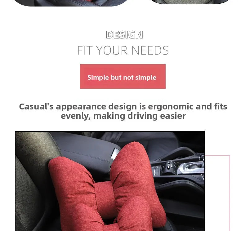 Fashion car headrest with bows cotton and linen pillow suitable for plaid's road trips and cute interior decorations