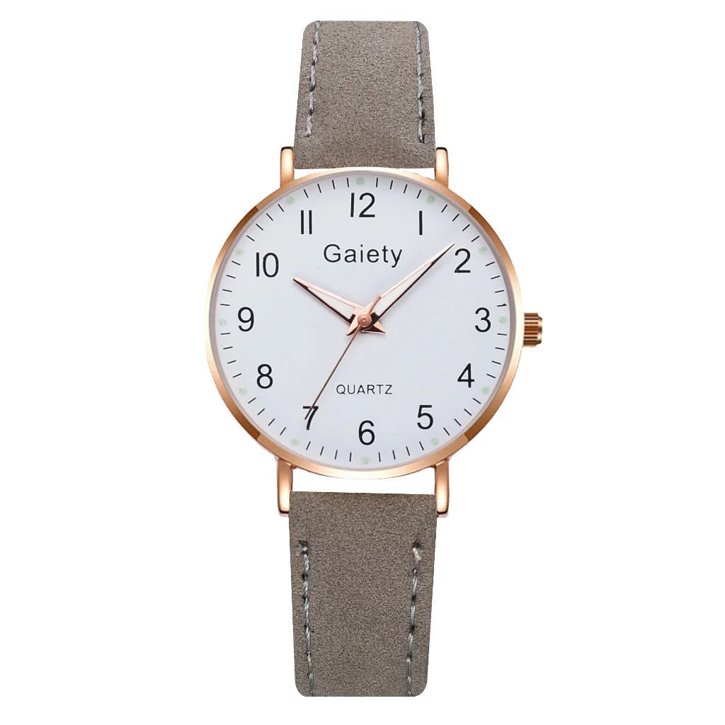 Women's Fashion Simple Glow Leather Watch Strap Quartz Watches Free Two Piece Bracelet Set No Box